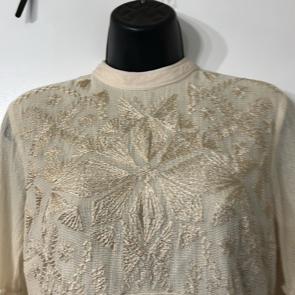 FREE PEOPLE CLEO TONAL EMBROIDERED SHEER LONG SLEEVE TEA DRESS SIZE 2 - Picture 6 of 14
